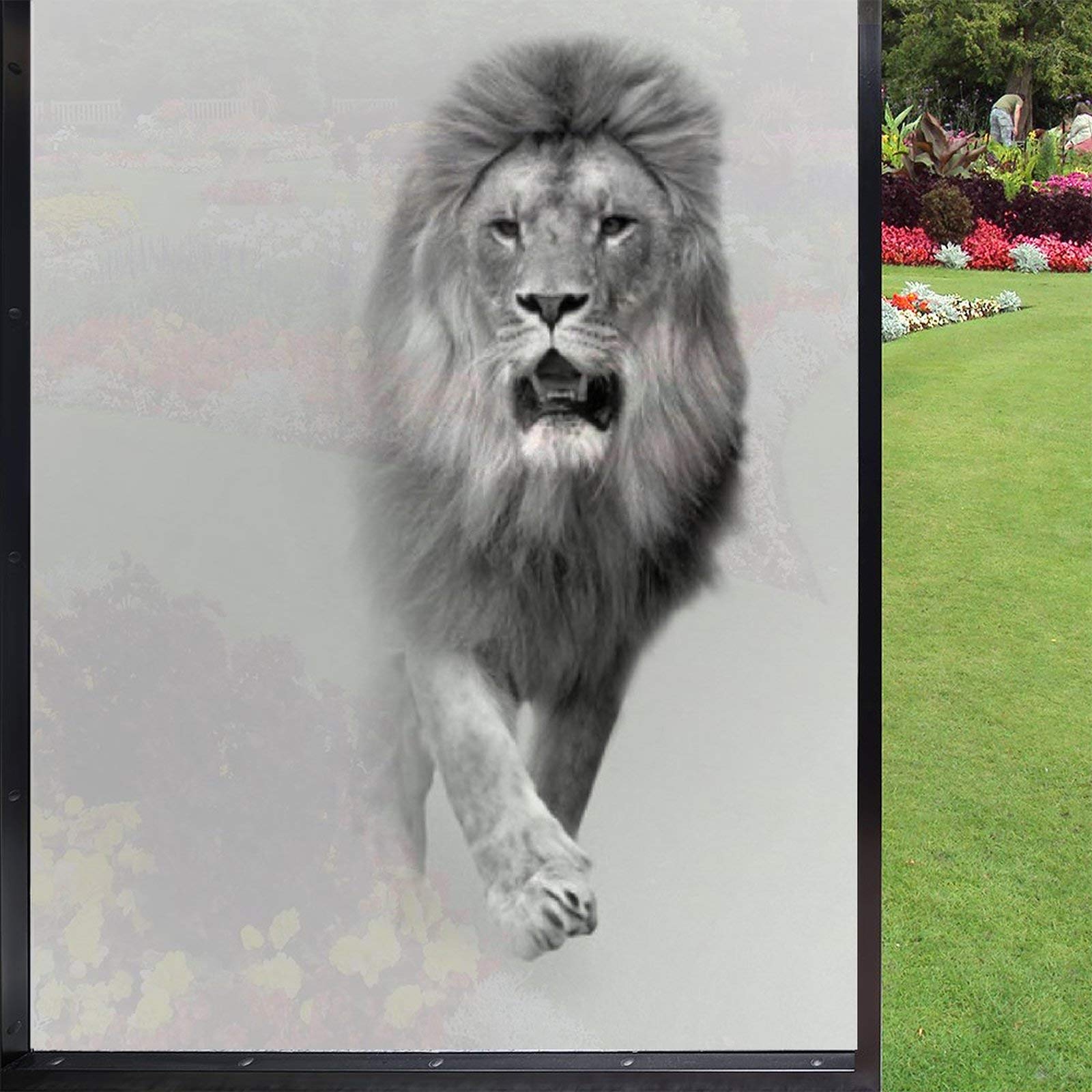 Frosted Window Film - Roaring Wild Animal Stained Glass Decals, 24×36 Inch Privacy Window Cling for Home & Office - Perfect for Bathroom, Bedroom, and Glass Door Decor