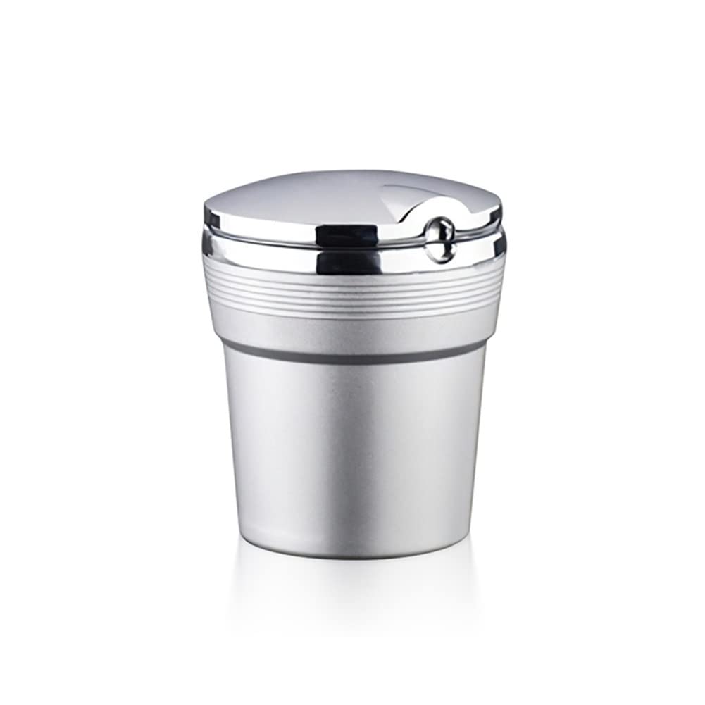 Universal Car Ashtray with LED Lights & Cover - Creative Multifunctional Auto Accessory for Smoke-Free Interior (Silver) | Perfect for Road Trips, Camping & Office Commuters