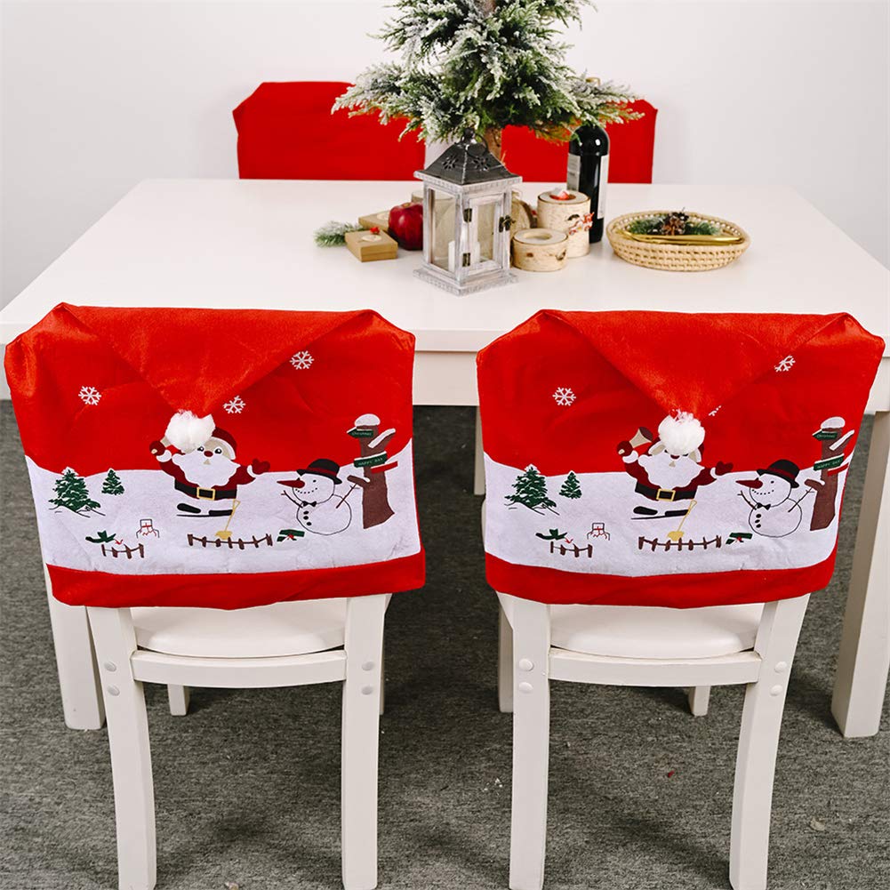 HOAPL 4-Piece Christmas Chair Covers Set - Santa Hat & Snowman Design for Holiday Dining Decor | Perfect for Christmas Banquets, Kitchen & Dining Room Decorations