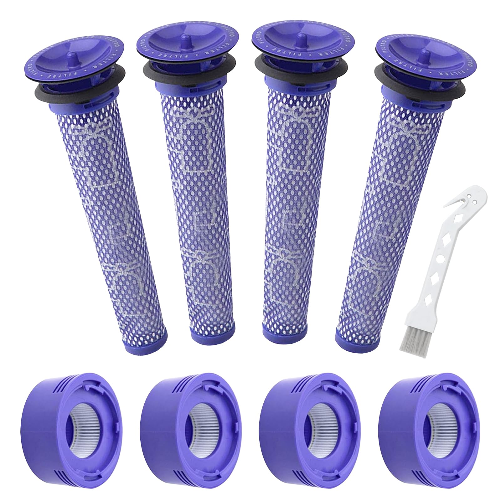 Dyson V7 V8 Vacuum Filter Replacement Parts - Compatible with V7 V8 Animal & Absolute Cordless Vacuums - 4 Pre-Filters & 4 Post-Filters + 1 Brush - Model #965661-01 967478-01 - Perfect for Pet Hair & Deep Cleaning at Home