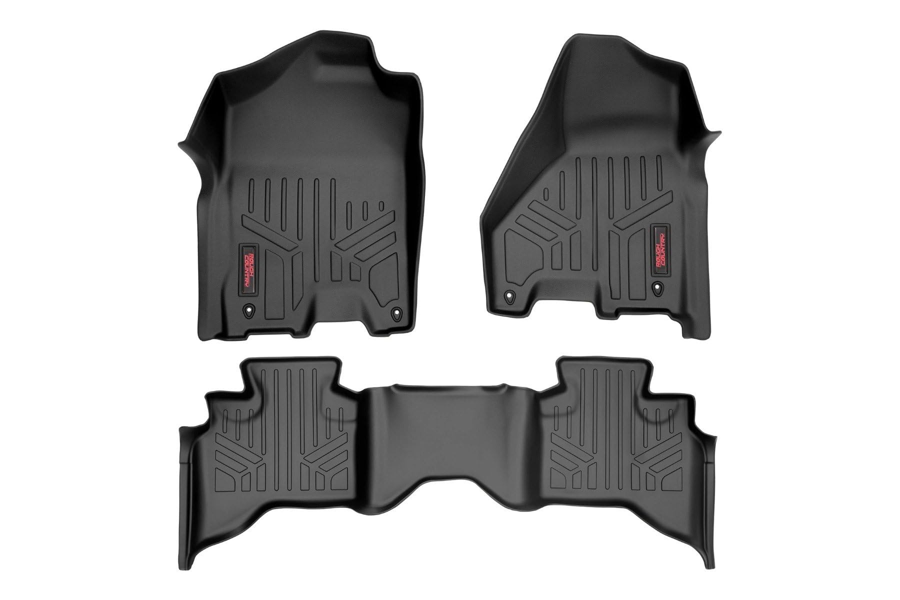 Rough Country All Weather Floor Mats for Dodge Ram 1500 Quad Cab (2012-2018) - Heavy Duty Non-Slip Waterproof Car Mats, Front & Rear Set - Perfect for Off-Roading, Winter & Muddy Conditions