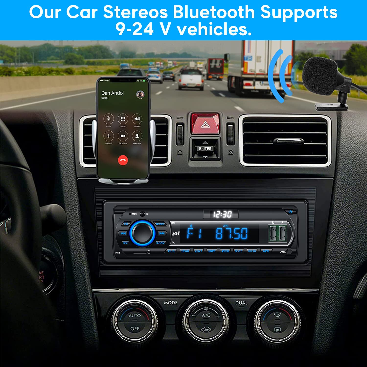 RDS Car Stereo Bluetooth 5.0 Receiver - 9-24V Universal Car Radio with Hands-Free Calling, FM/AM Radio, 4x65W Output, LCD Display & 7-Color LED Lighting - MP3 Player Supports USB/AUX/SD - Perfect for Road Trips & Daily Commuting