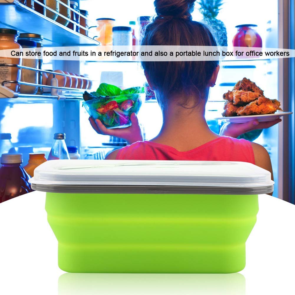Aramox 600ml Collapsible Silicone Lunch Box - Portable, Microwave Safe, Leak-Proof Food Storage Container for School, Office & Travel (Green)