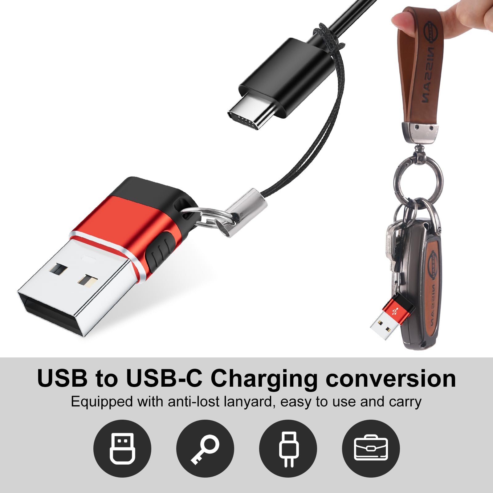 6-Pack USB A to USB C Adapter - USB 3.0 to Type C Converter for iPhone 16/15, iPad, AirPods, MacBook, Laptop & Charger - OTG Compatible (Red) - Perfect for Travel, Office & Home Charging