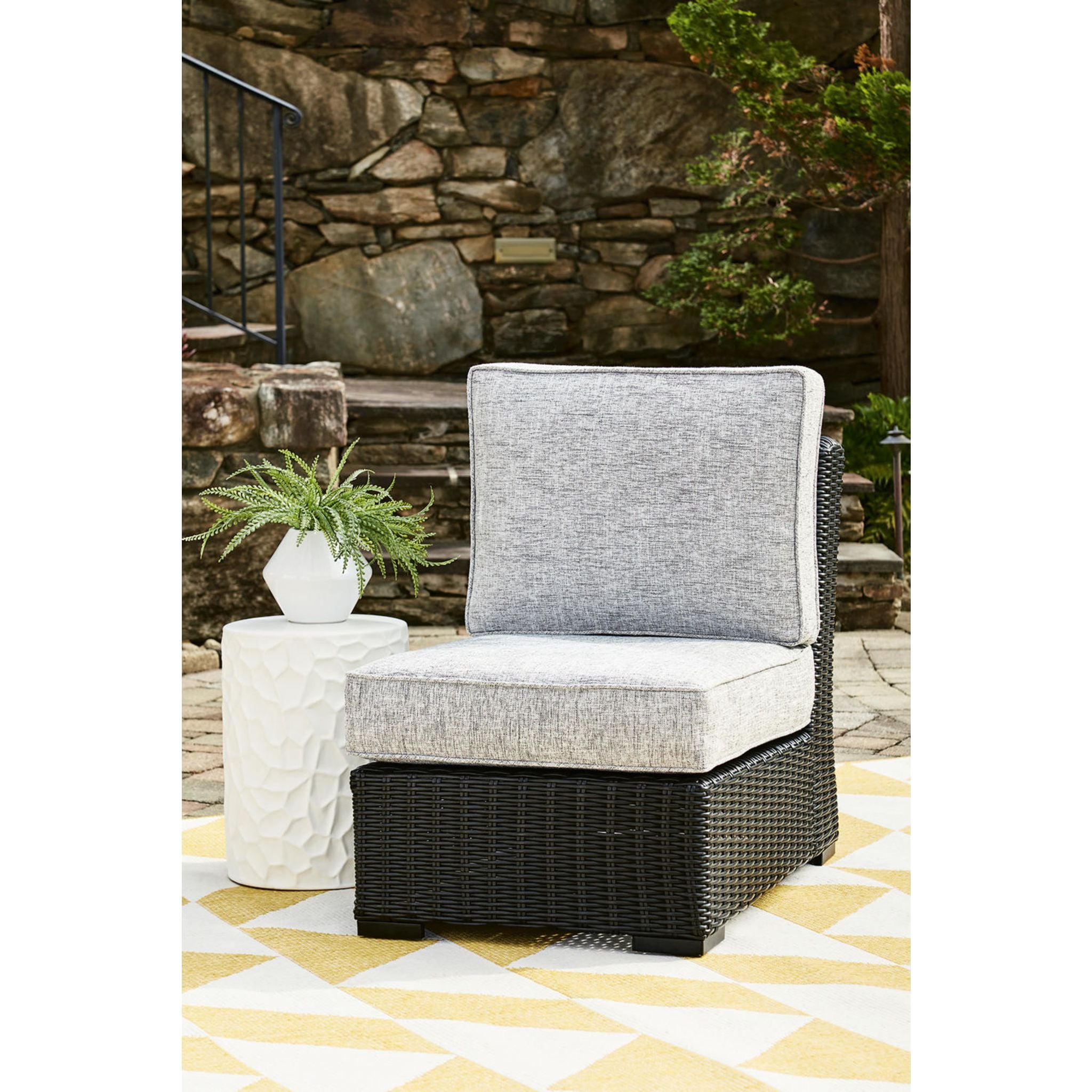 Beachcroft Outdoor Armless Chair with Cushion - Black/Light Gray - Perfect for Patio, Poolside, Garden & Backyard Relaxation