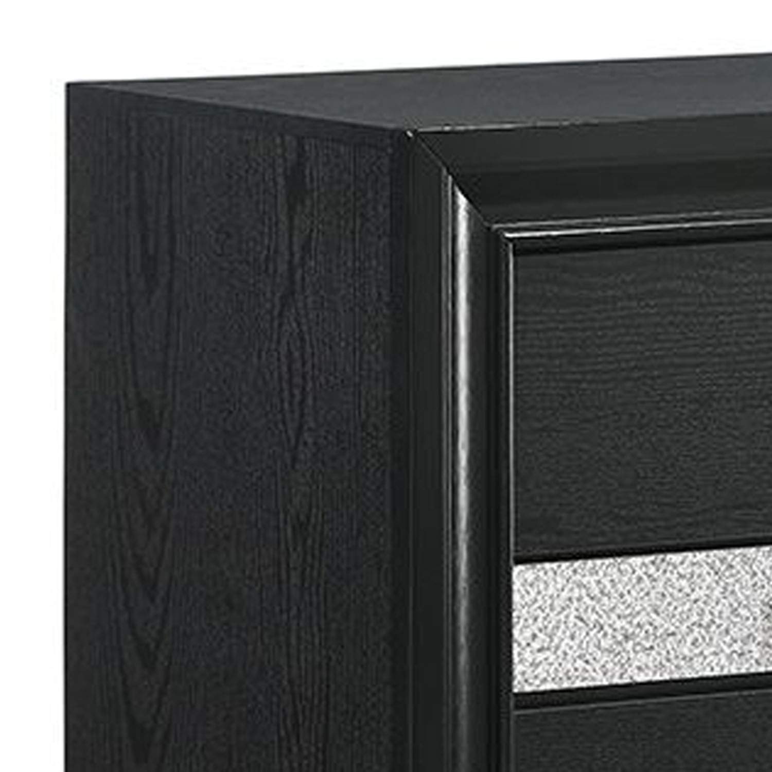 Benjara 2 Drawer Nightstand with Faux Diamond Front Pull Out Tray, Black - Modern Bedside Table for Bedroom, Living Room, or Office Storage
