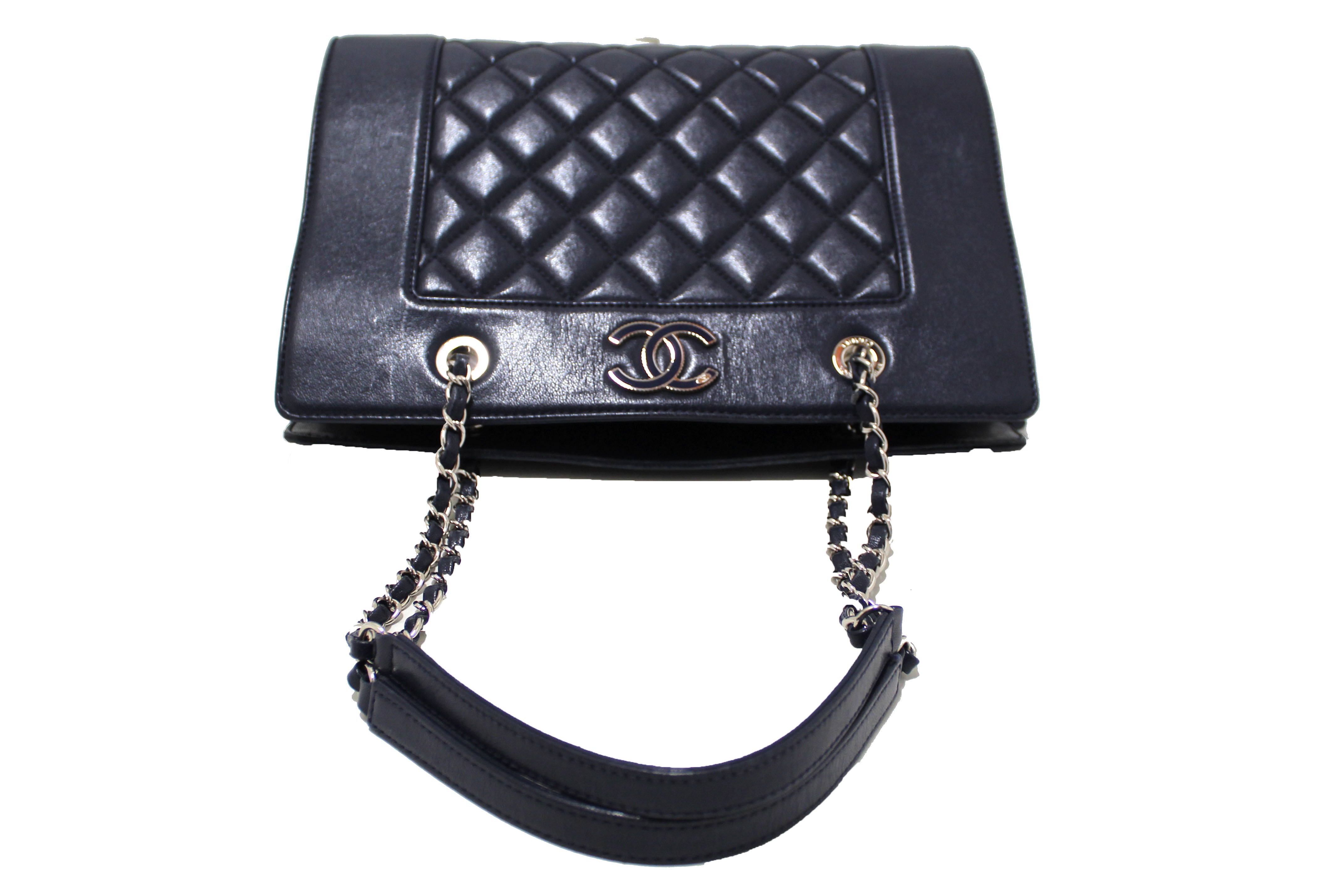Authentic Chanel Quilted Blue Lambskin Leather Shoulder Tote Bag - Luxury Handbag for Women, Perfect for Work, Travel & Everyday Use