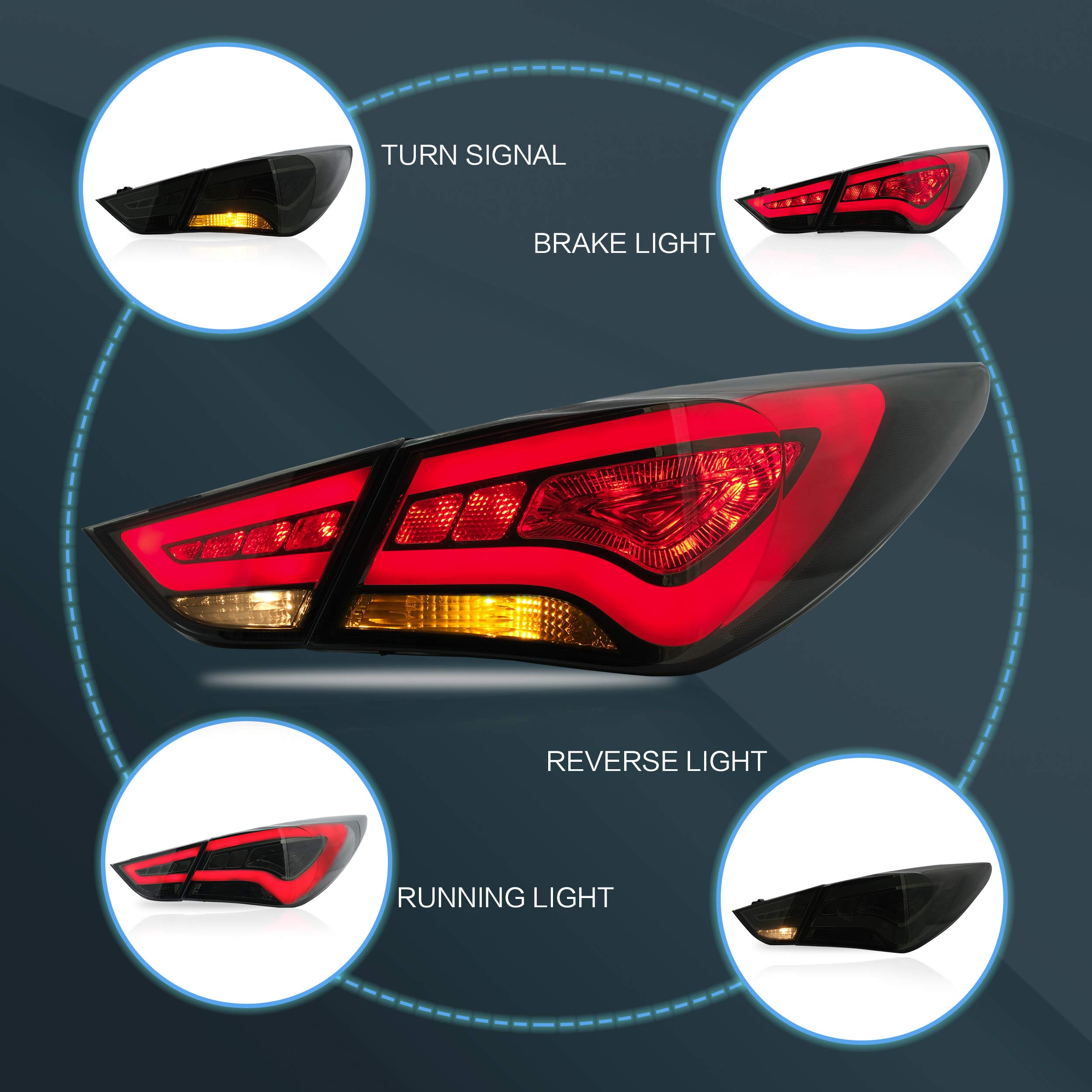 VLAND LED Tail Lights Assembly for 2011-2014 Hyundai Sonata 6th Gen Sedan - Smoked Lens, Plug & Play Installation - Enhance Style & Night Visibility for Daily Driving & Car Shows