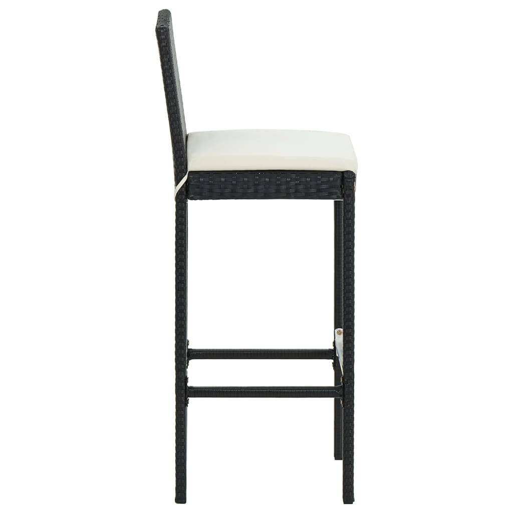 2-Pack Black Poly Rattan Garden Bar Stools with Cushions - Outdoor Patio, Poolside & Backyard Seating Furniture for Relaxing & Entertaining