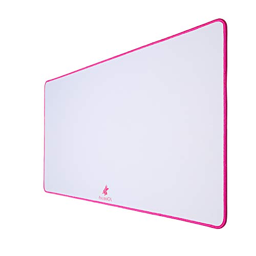 ANUBISGX 68 Color/Size Options Gaming Mouse Pad (XXL: 48x24 Inch) - Waterproof Non-Slip Desk Mat for PC, Laptop & Office - White Mousepad with Pink Stitching - Perfect for Gaming, Work & Home Office Setup