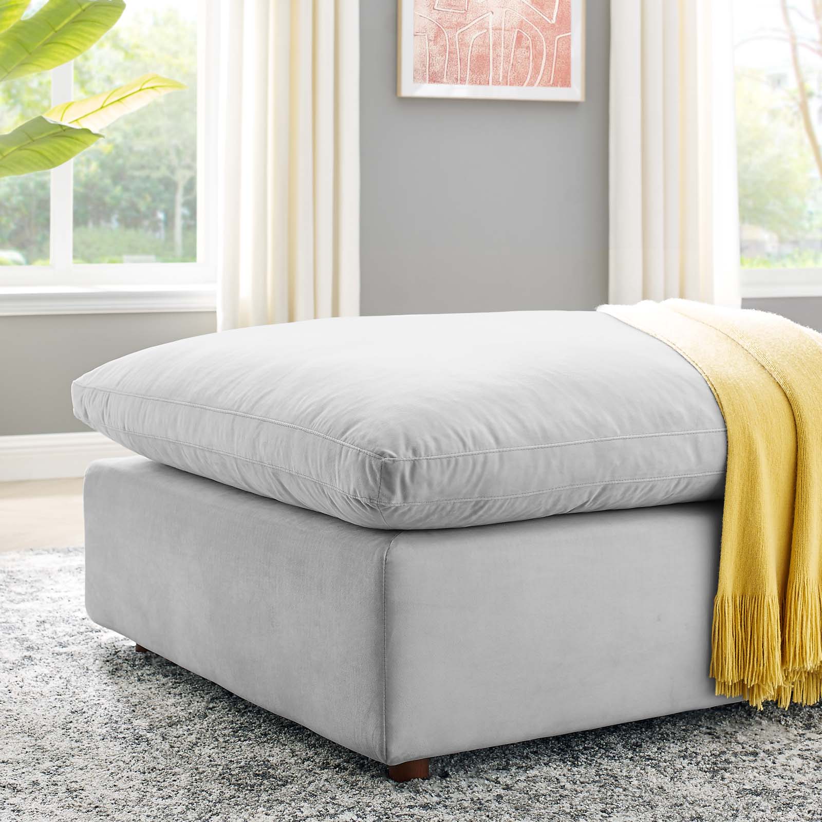 Premium Commix Down Filled Overstuffed Velvet Ottoman - Plush Comfort for Living Room, Bedroom & Home Decor