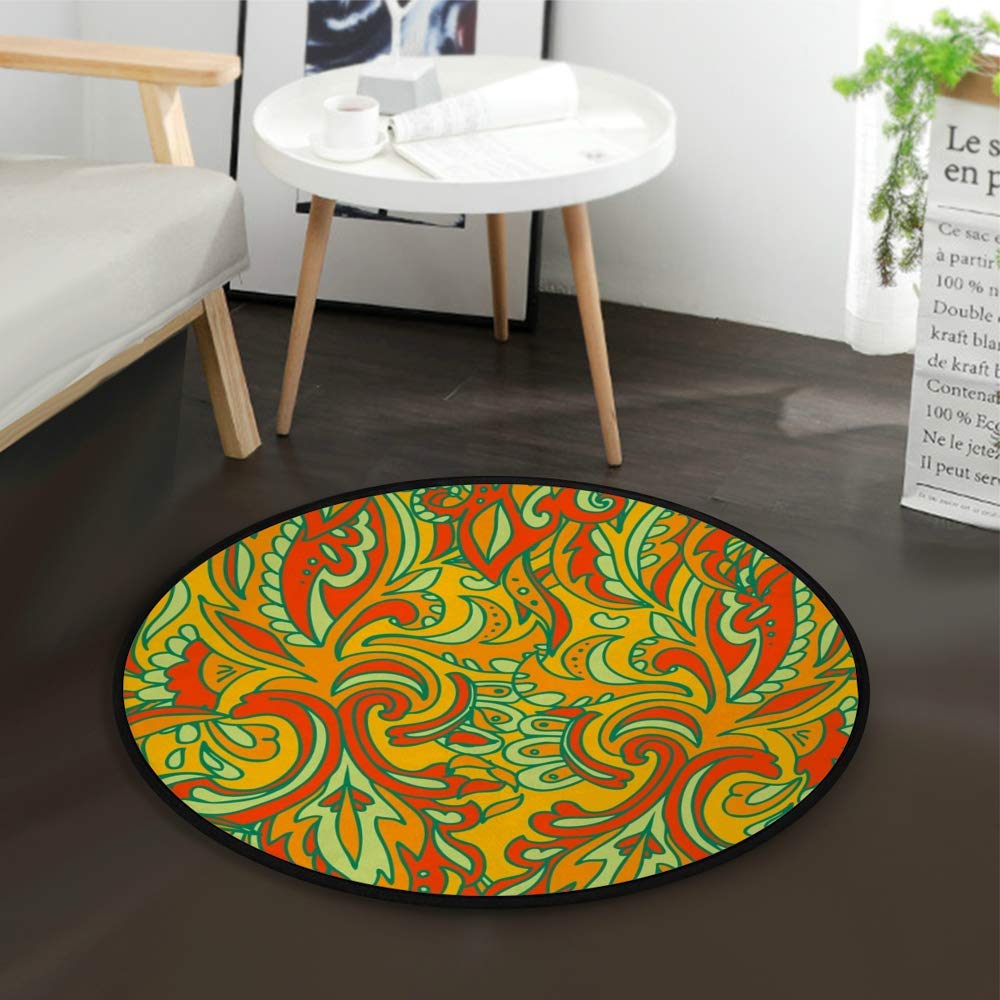 3 Ft Round Geometric Ethnic Abstract Area Rug - Non-Slip Washable Soft Indoor/Outdoor Carpet for Kids Bedroom, Living Room, Study | Accent Throw Runner Floor Mat for Home Decor & High Traffic Areas