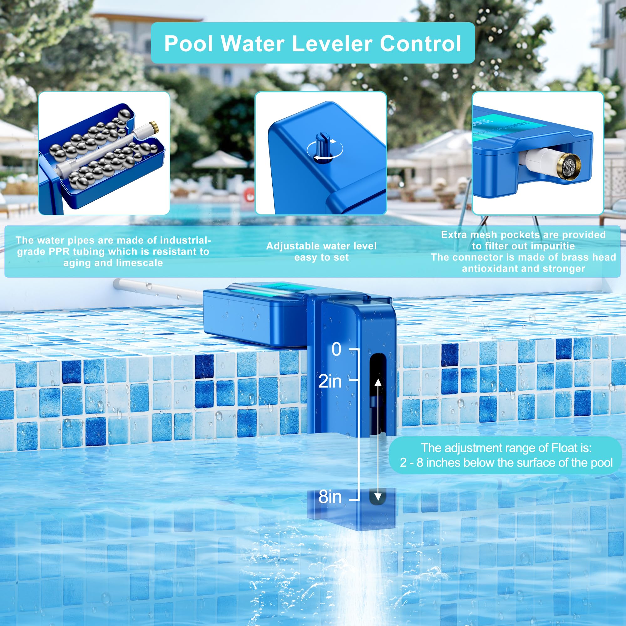 Automatic Inground Pool Water Leveler - Blue Auto Fill System for Precise Water Level Control, Ideal for Home and Commercial Pools