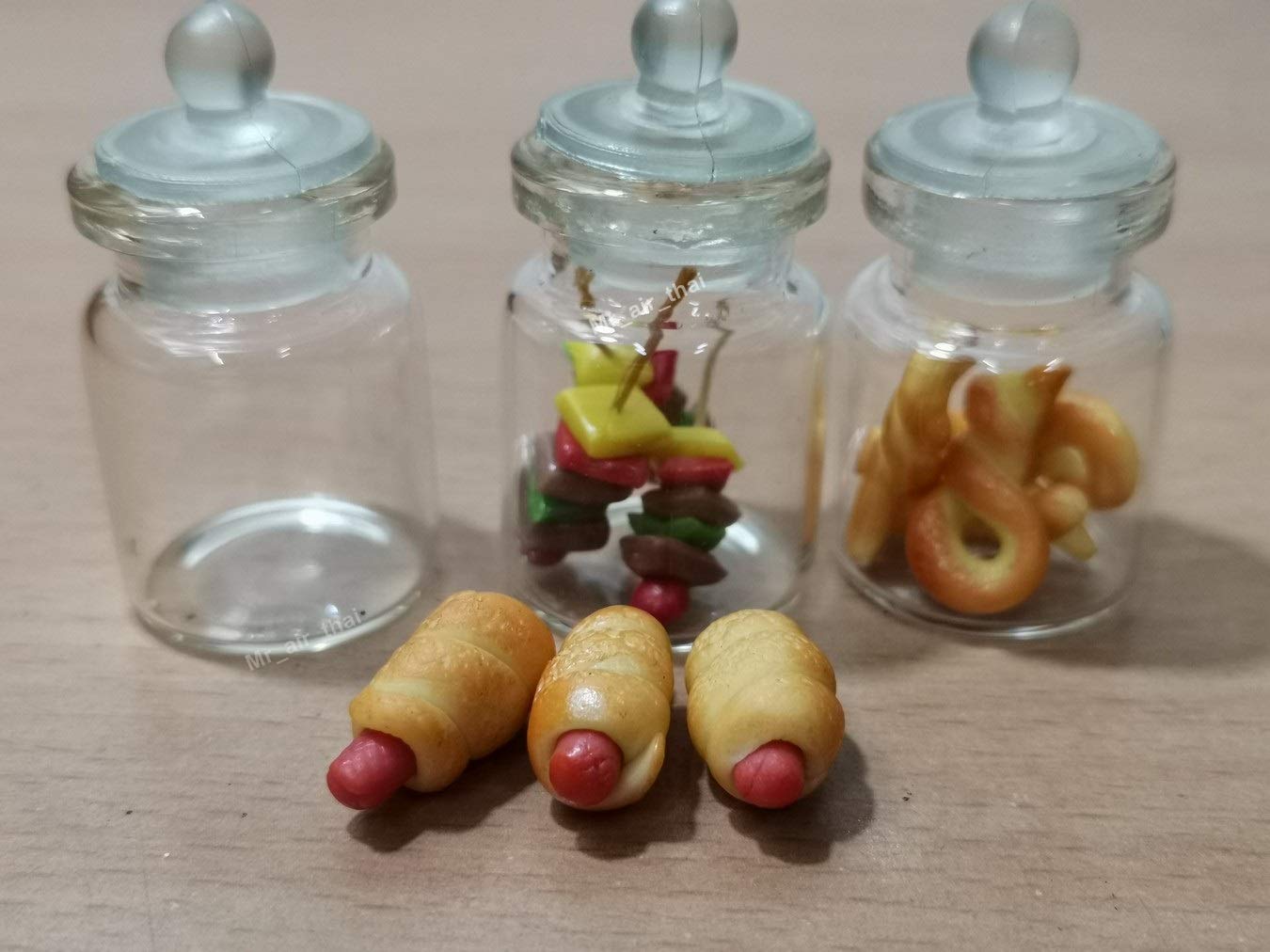 3pc Miniature Chocolate Cake, Candy & Cookie Set - Tiny Dollhouse Food Decor in Clear Glass Bottles - Perfect for Miniature Scenes, DIY Crafts & Gift Giving