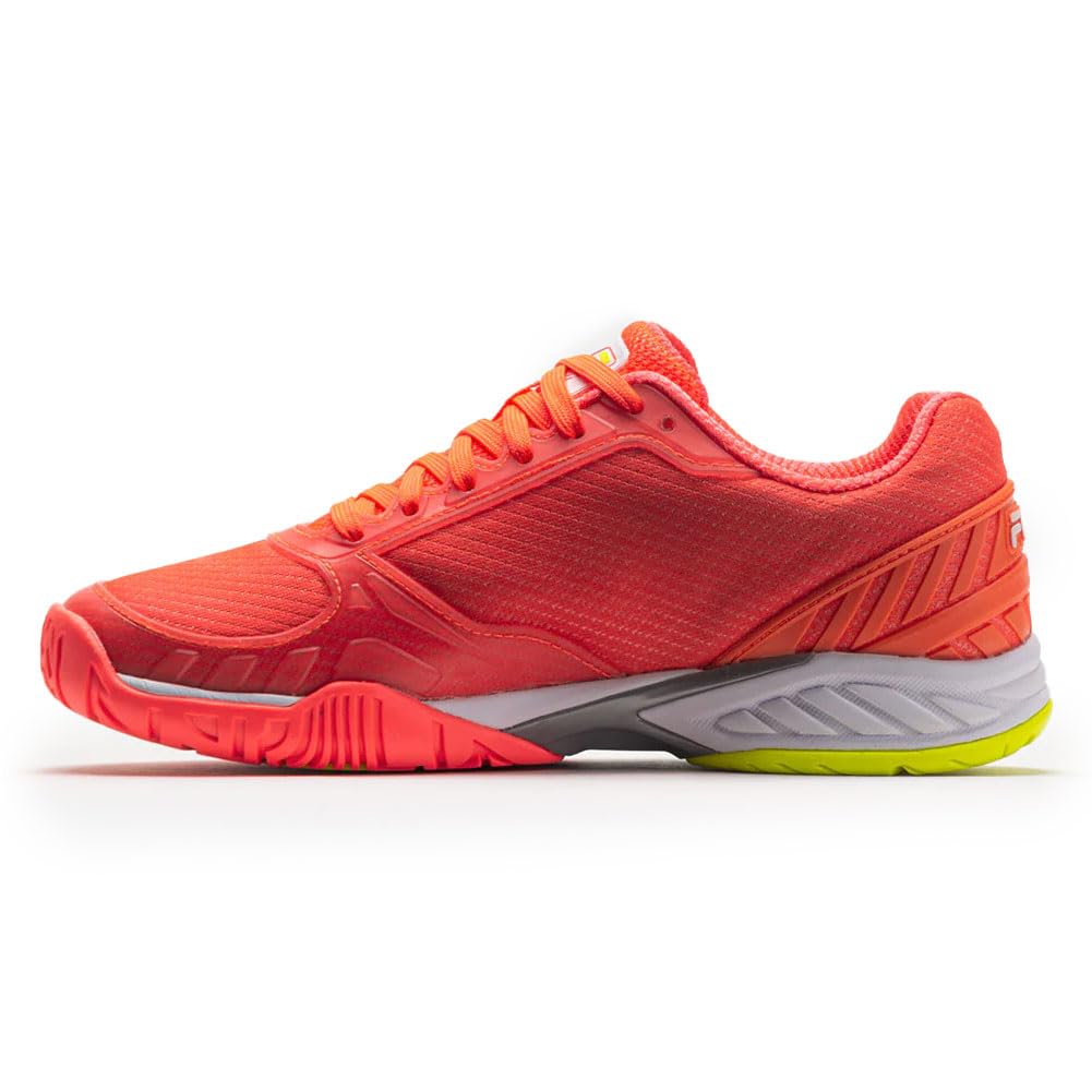 Fila Volley Zone Women's Sneakers - Coral/White/Safety Yellow - Size 42 EU - Perfect for Running, Gym & Casual Wear