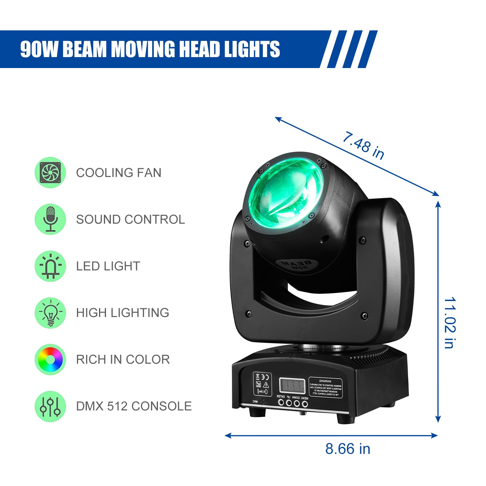 90W LED Moving Head DJ Lights - Mini Beam Stage Lights with Sound Activation, RGBW 4-in-1 Super Bright Spotlight & DMX Control - Perfect for Wedding, DJ Party, Club, Stage Lighting and Live Events