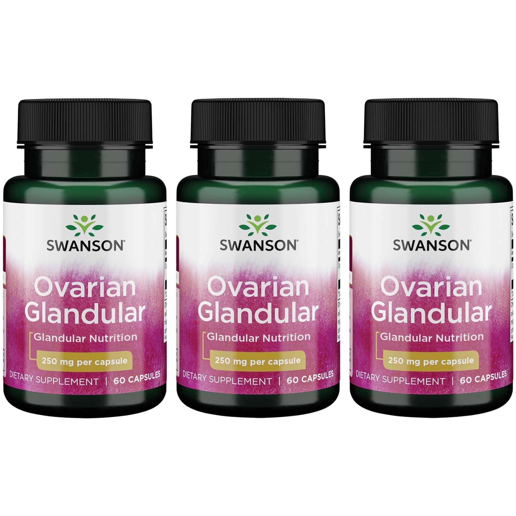 Swanson Ovarian Glandular Supplement for Women - 250mg Bovine Glandular Support for Hormonal Balance & Reproductive Health - 60 Capsules (3 Pack) - Ideal for Menopause Support & Natural Hormone Regulation