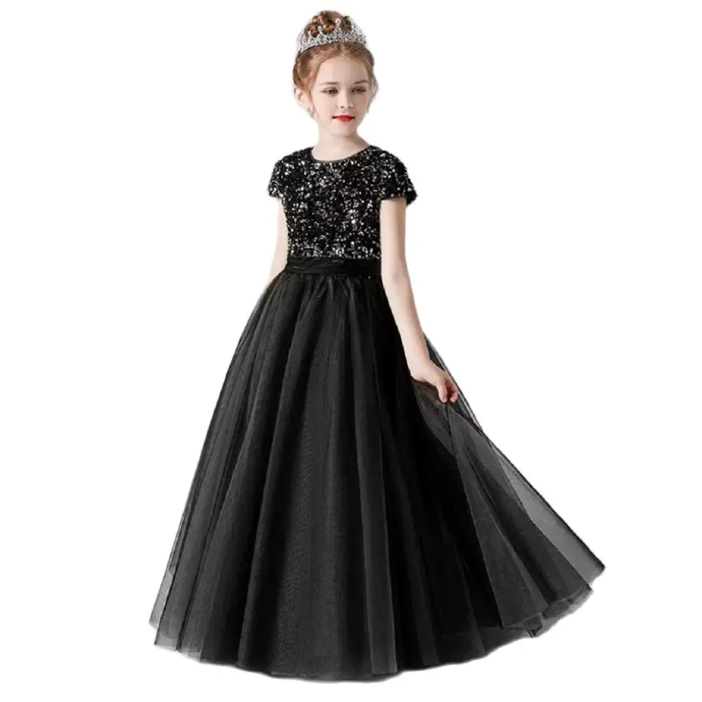 Lace Flower Girl Dress Short Sleeve Princess Gown for Wedding Birthday Party - Perfect for Flower Girls, Pageants, and Special Occasions