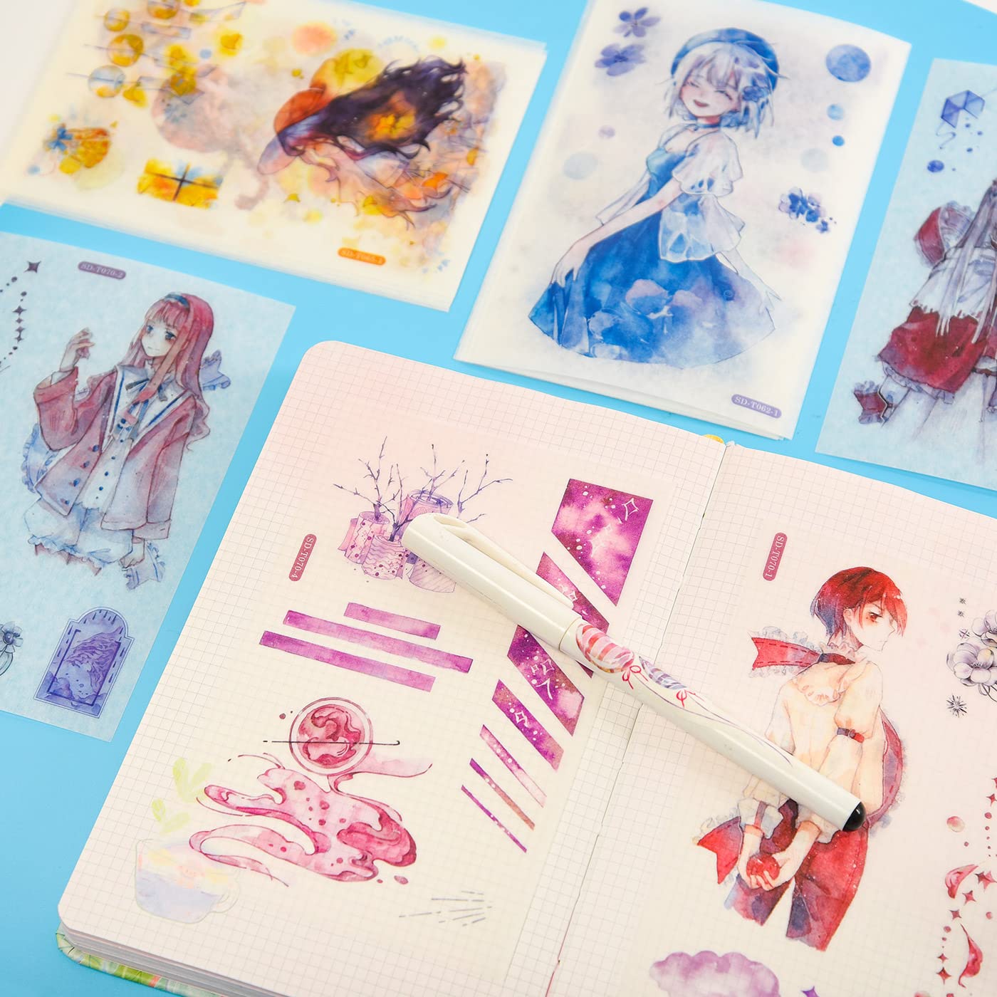 Cute Anime Girl Journal Stickers Set - 72 Pcs Kawaii Washi Paper Decorative Stickers for Planners, Scrapbooks, Bullet Journals & Laptop Decoration - Perfect for Diary, Stationery & Cheerful Planning (12 Sweet Girl Designs)