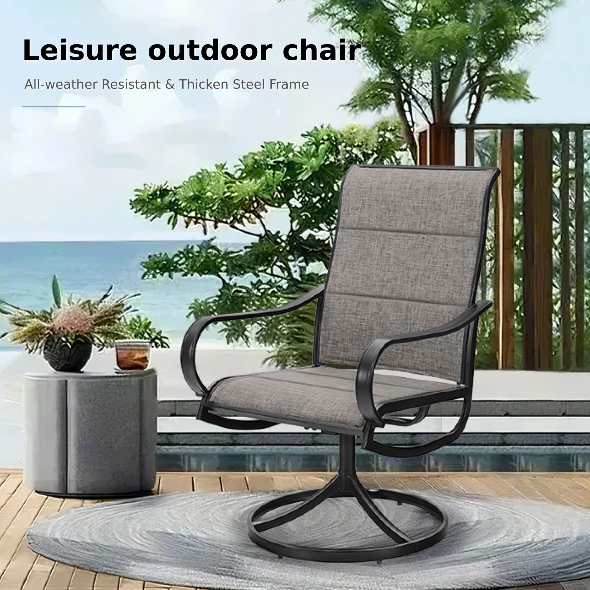 MFSTUDIO Swivel Patio Dining Chairs Set of 2 - Weather-Resistant Textilene Fabric & Durable Metal Frame Outdoor Sling Chairs for Deck, Garden, Bistro, Lawn - Perfect for Relaxing, Entertaining & Outdoor Dining
