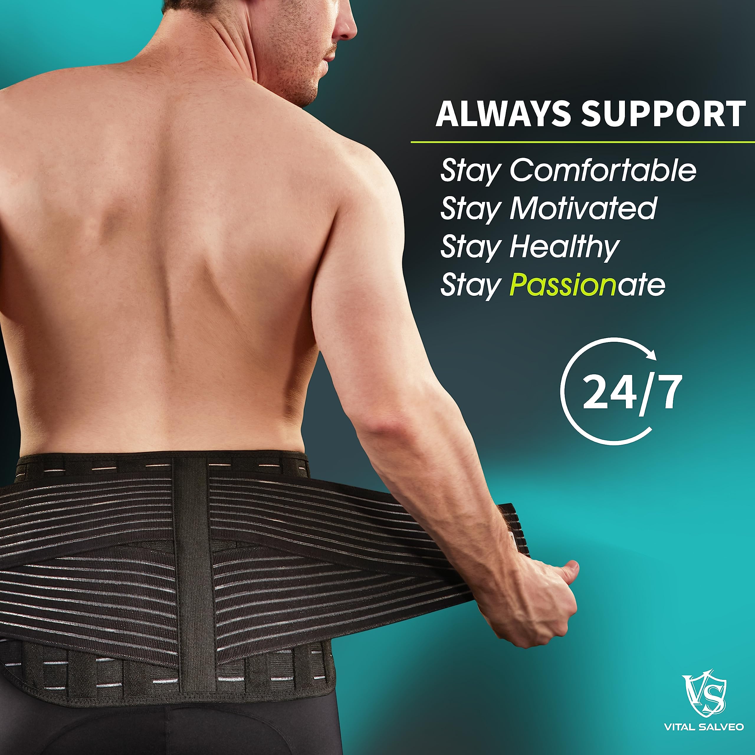 Vital Salveo Adjustable Lower Back Support Brace - Pain Relief for Lifting, Work, Scoliosis & Sciatica - C-Fit Design (XX-Large) - Ideal for Office, Gym & Daily Activities