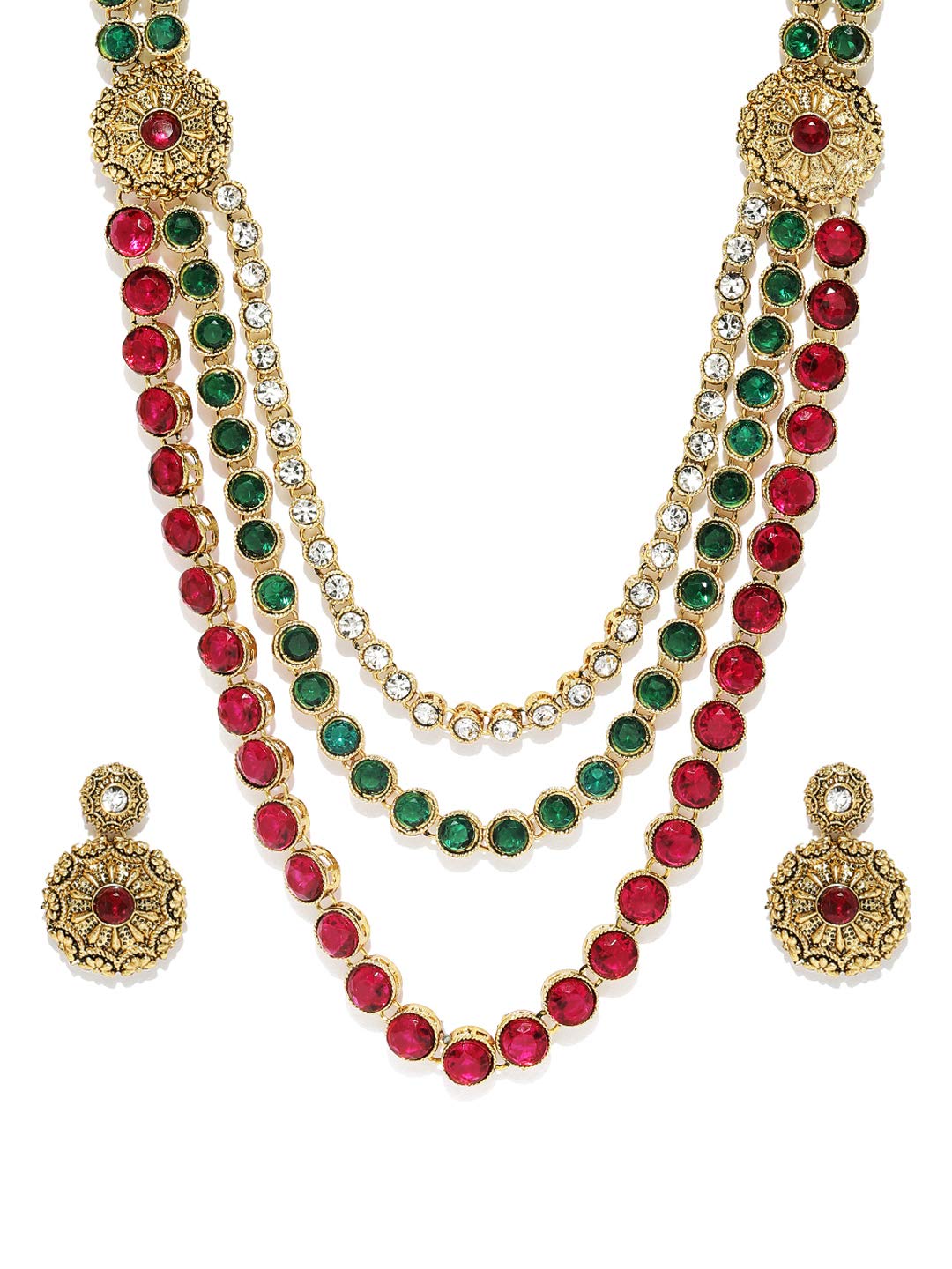 Antique Gold Tone Multi-Layered Pearl Necklace Set for Women - ZPFK9325 | Elegant Layered Long Necklace for Parties, Weddings & Special Occasions