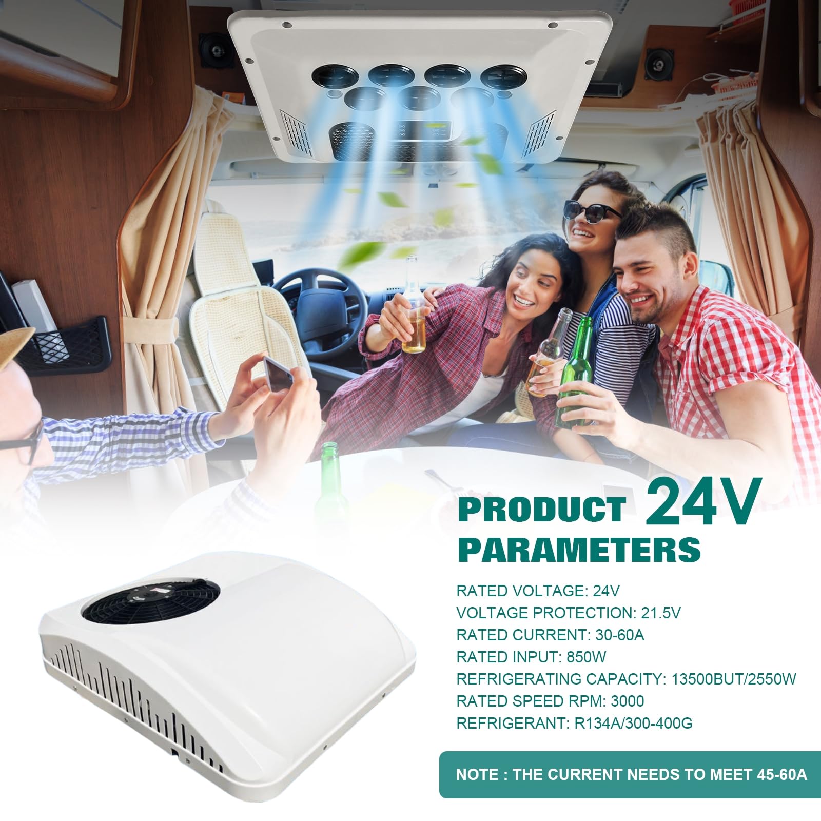 24V DC Air Conditioner for Trucks, RVs, Buses & Heavy Vehicles - Heating & Cooling Roof AC Unit - Ideal for Campers, Excavators & Agricultural Equipment