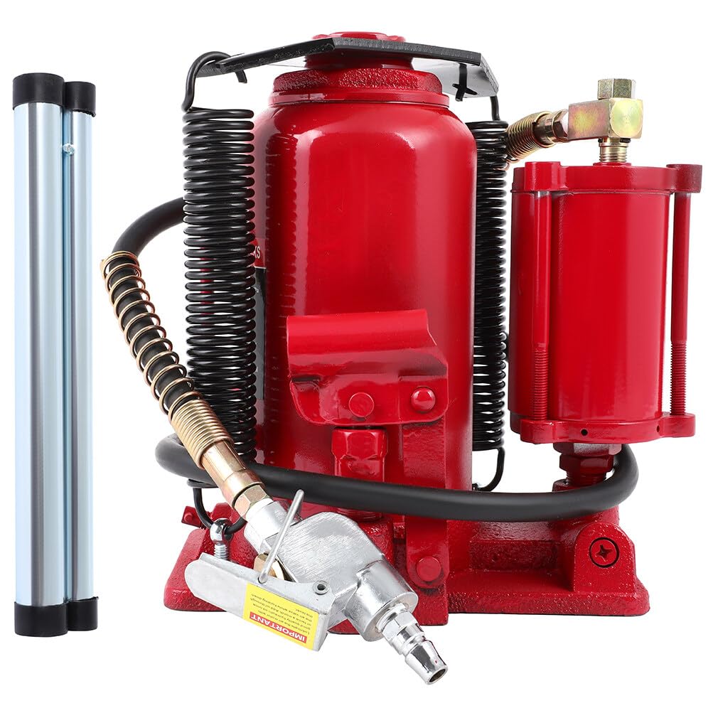 OCPTY 20 Ton Red Pneumatic Air Hydraulic Bottle Jack - Heavy Duty Car Lift for Trucks, SUVs, and Vehicle Repair Shops - Ideal for Auto Maintenance, Emergency Roadside Assistance, and Garage Use