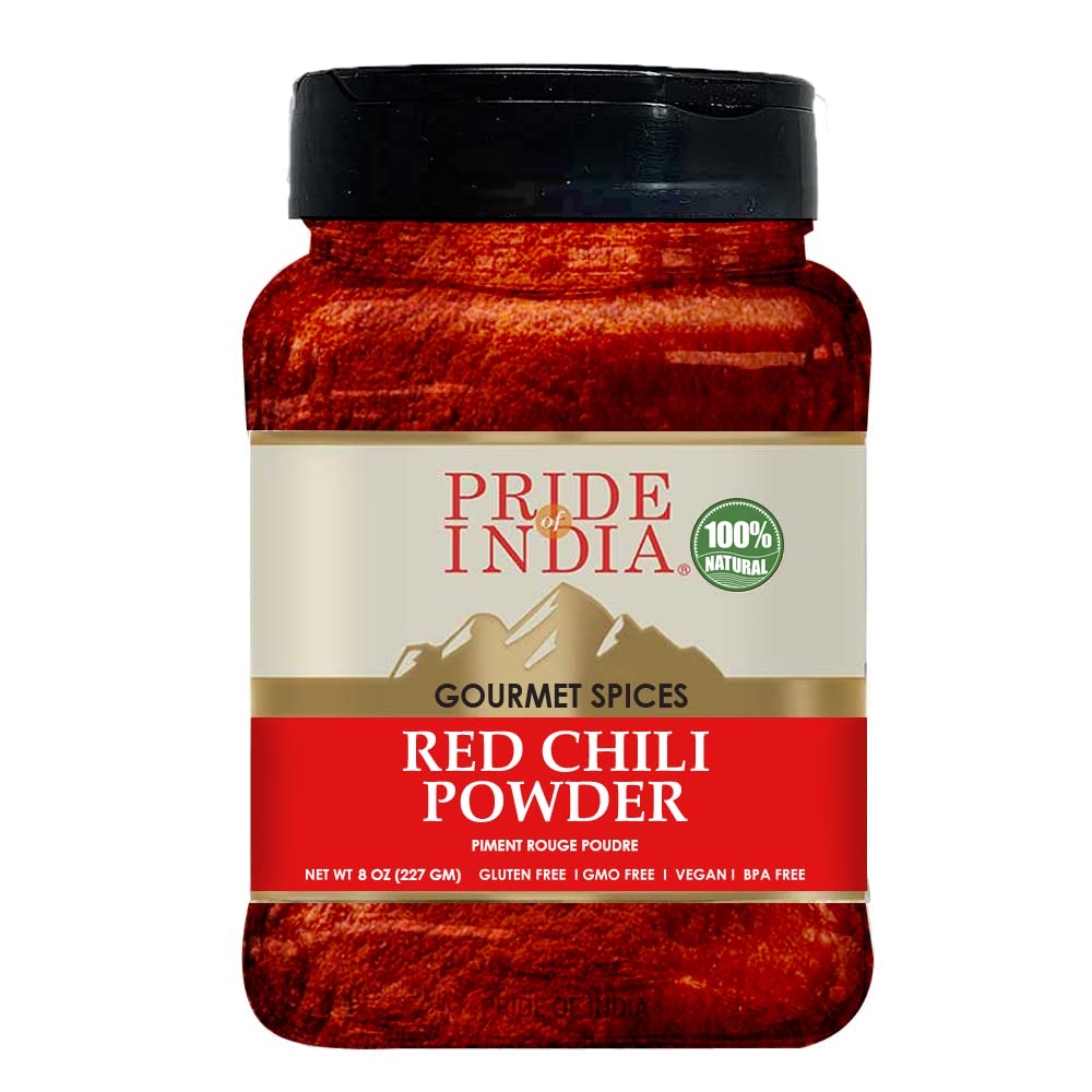 Premium Red Chili Powder by Pride of India – Authentic Indian Spice for Gourmet Cooking – Non-GMO, Gluten-Free – 8oz Jar with Dual Sifter – Perfect for Curries, Tacos, BBQ & Spicy Dishes