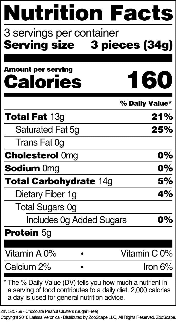 Sugar Free Chocolate Peanut Clusters - Keto Friendly Snack - 4oz Bag (ZIN: 525759) - Perfect for Low Carb Diet, Healthy Dessert & On-the-Go Energy Boost