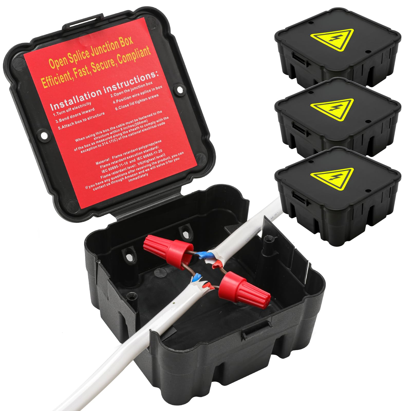 HFWEENK Open Splice Junction Box (3 Pack) - Waterproof Electrical Wire Connector for Outdoor/Indoor Use - Easy 5-Second Installation Splice Kit for Home, RV & Marine Wiring Repairs