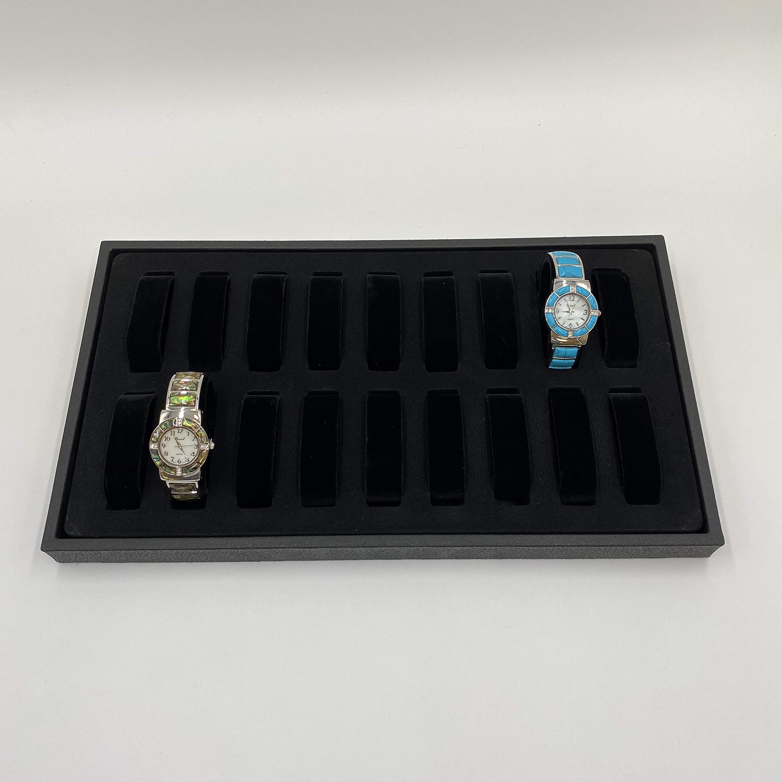 18 Slot Watch & Bangle Display Tray - Midnight Black with Removable Velvet Collars - Perfect for Jewelry Storage, Travel Organization & Retail Display - N'icePackaging