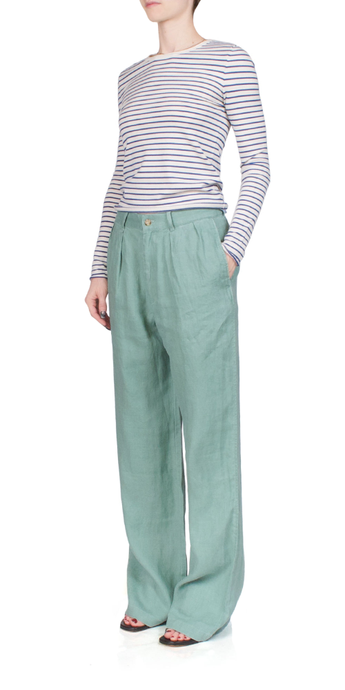 Double Pleat Wide Leg Chino Pants in Sage Green - Comfortable & Stylish Casual Trousers for Work, Office, and Everyday Wear