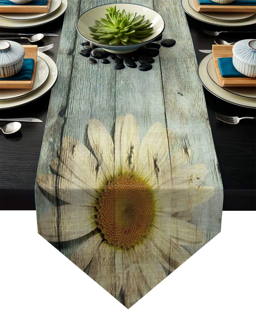 Vintage Sunflower Linen Table Runner - 16x72 Inch for Wedding & Party Decor