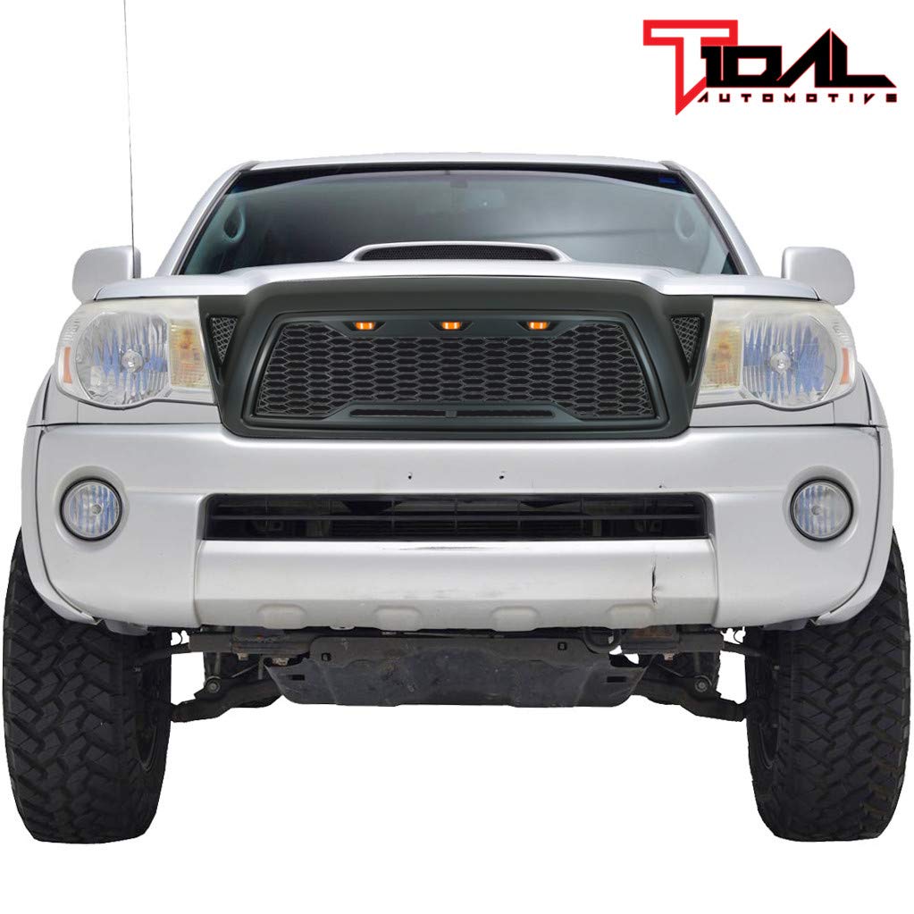 2005-2011 Toyota Tacoma Tidal Replacement Front Grille with 3 Amber LED Lights - Matte Black ABS | Off-Road & Custom Truck Upgrade