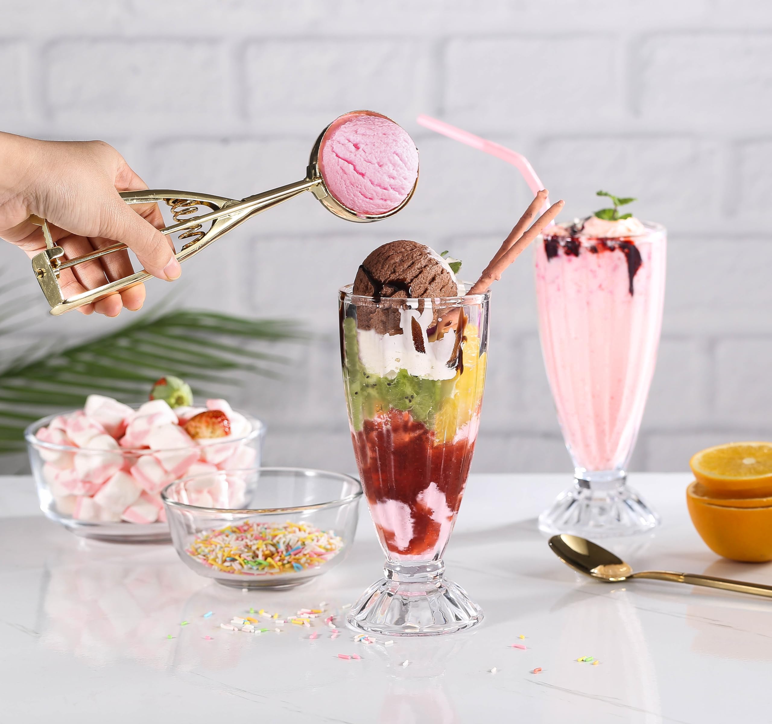 Royal Cuisine Set of 2 Premium 360ml Dessert Cups - Elegant Knickerbocker Glory Sundae Glasses, Long Cocktail Glasses & Milkshake Soda Glassware for Ice Cream, Parfaits, Smoothies & Party Desserts