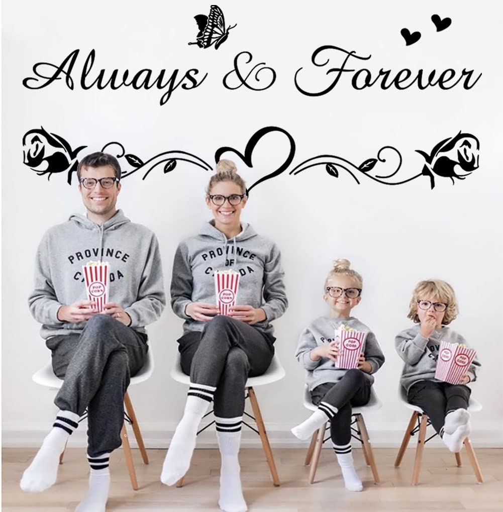 Inspirational Vinyl Wall Decals for Bedroom & Living Room - Always & Forever Family Love Quotes, Home Decor Stickers for Couples - Perfect for Nursery, Dorm, Office & Wedding Gift