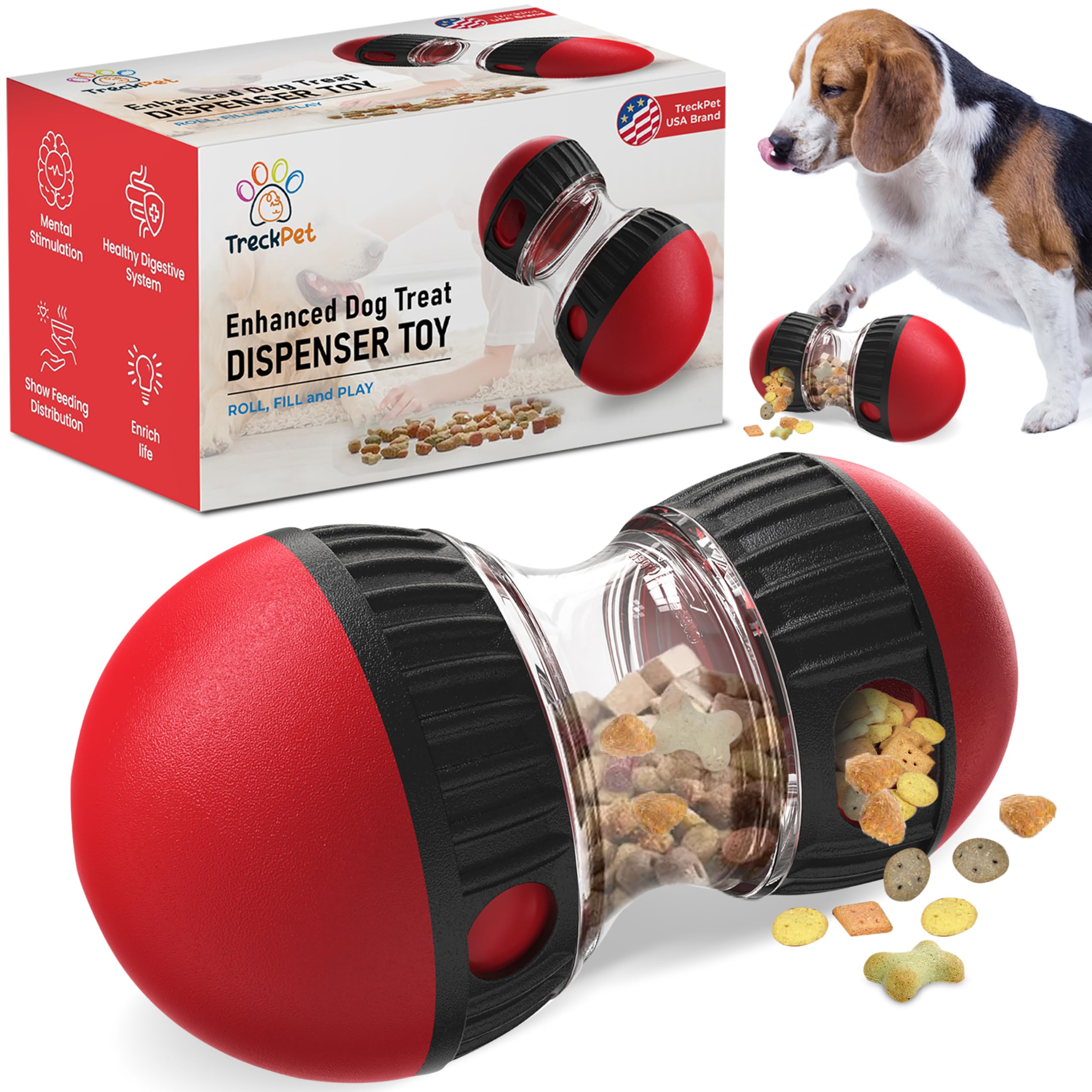 Interactive Dog Treat Dispenser Puzzle Toy - Adjustable Food Dispensing Chew Toy for Small, Medium & Large Dogs - Mental Stimulation & Slow Feeding Solution for Boredom & Anxiety Relief