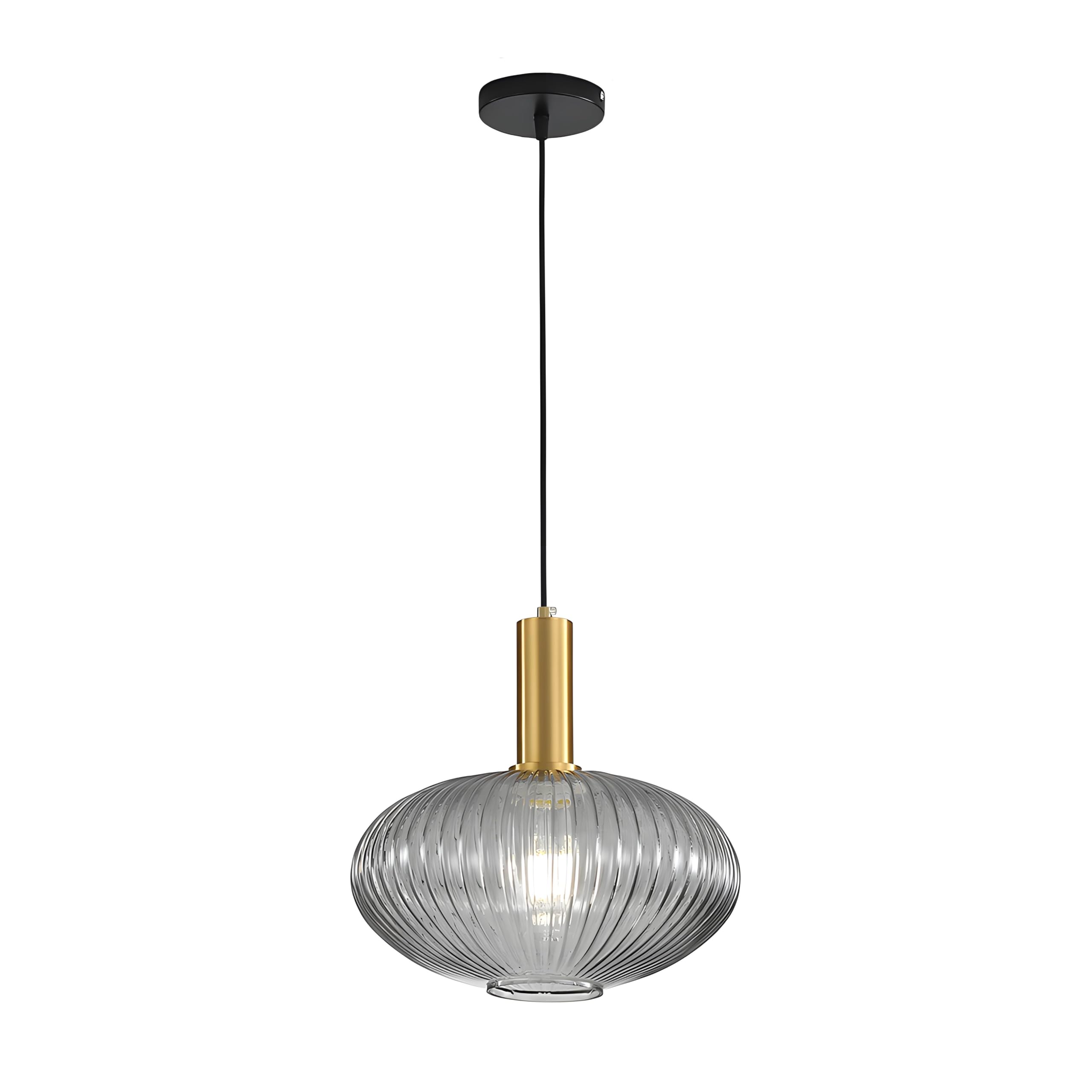 Modern Farmhouse Striped Glass Pendant Light with Gold Socket - 11.81