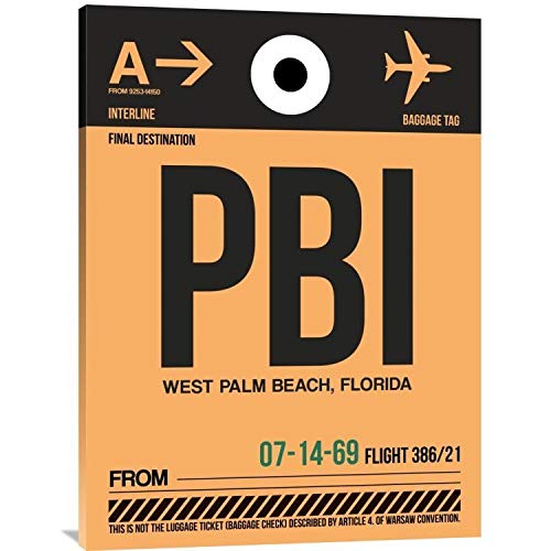 PBI West Palm Beach Luggage Tag I Stretched Canvas Wall Art - 36x48 Inches Large Modern Home Decor - Perfect for Living Room, Bedroom & Office Decorations