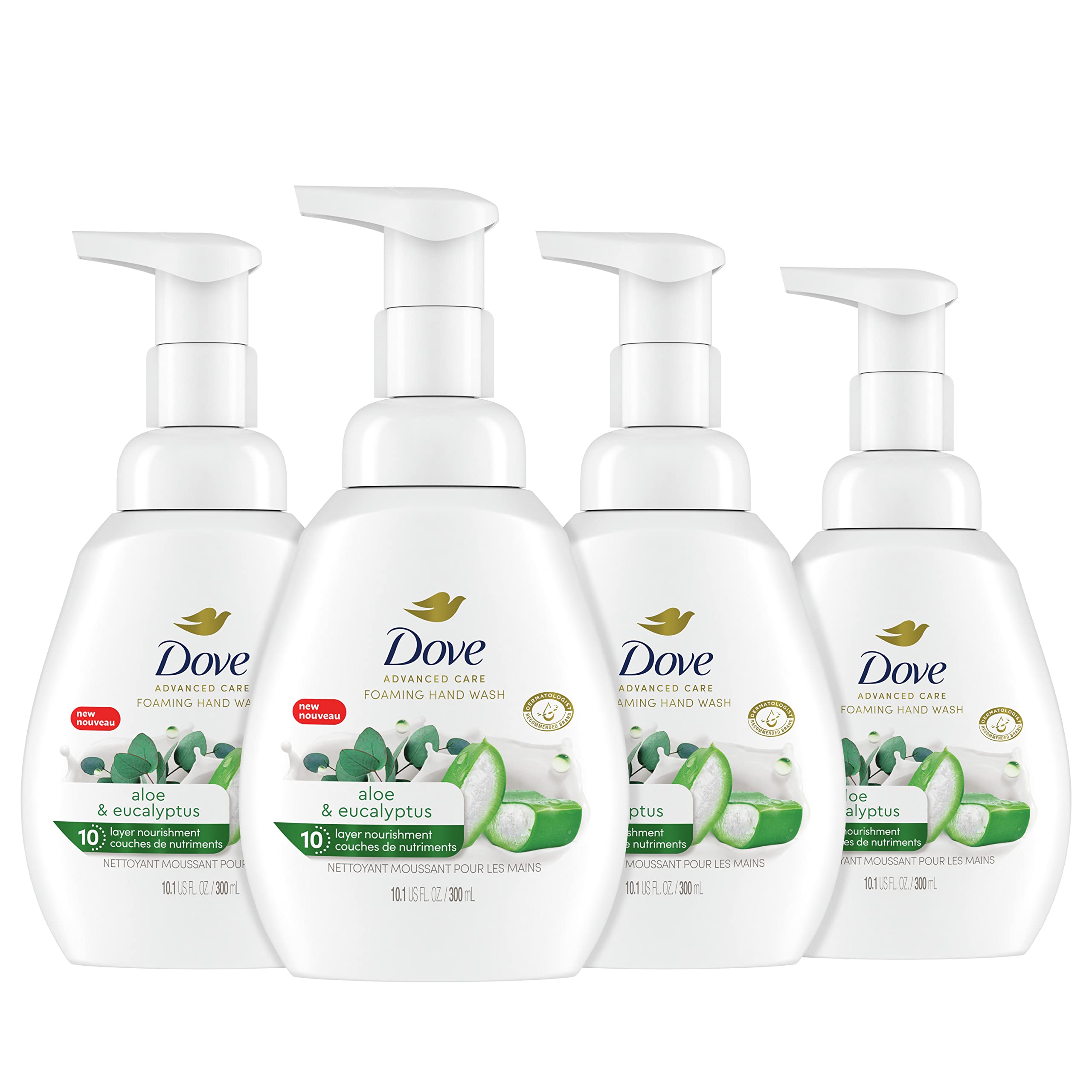 Dove Foaming Body Wash & Hand Wash Set - Shea Butter & Aloe (4-Pack) for Soft Skin