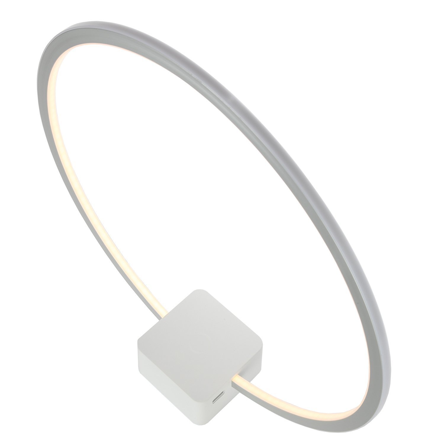 Brightech Circle LED Nightstand Lamp with USB Port - Compact Modern Bedside Lamp for Bedroom, Living Room & Office - Adjustable Desk Lamp for Nightstand, Side Table & Workspace - White - Perfect for Reading, Working & Ambient Lighting