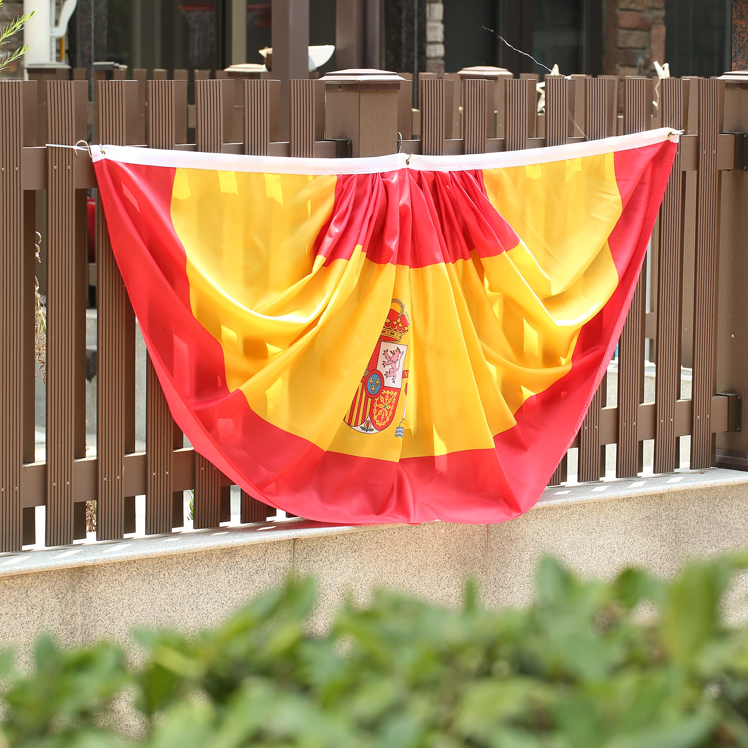 3x6 Ft Spain Spanish Pleated Fan Flag Bunting - 2 Pack Patriotic Half Fan Flags for Indoor/Outdoor Decor, Front Porch, Holiday Celebrations & National Events - Perfect for Spanish Festivals, Football Games & Cultural Parties
