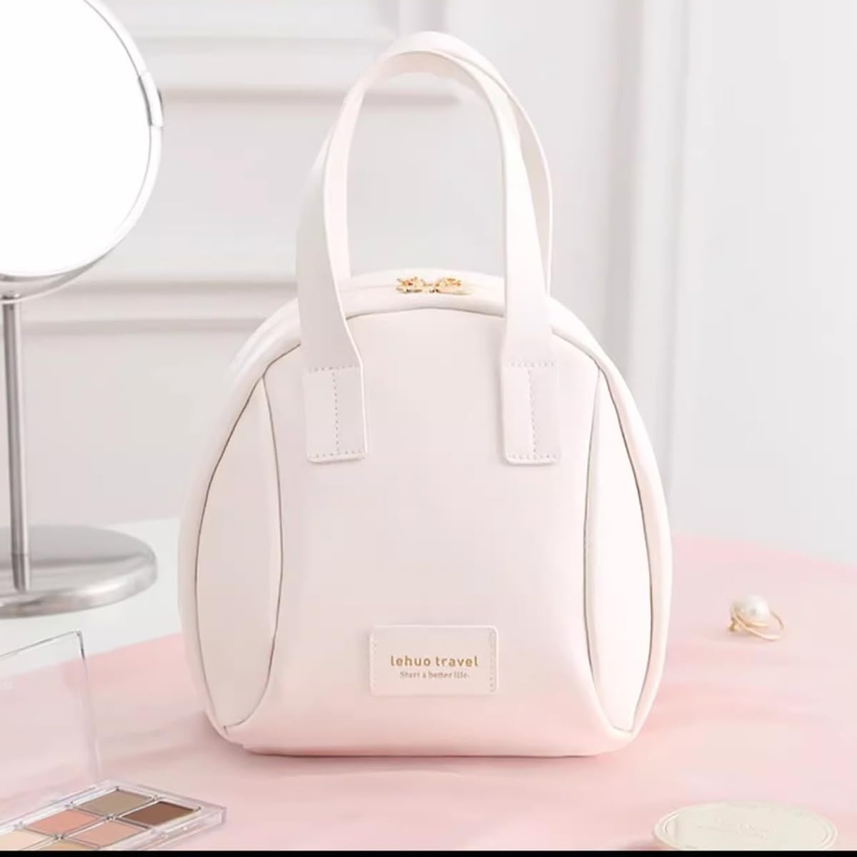 Large Capacity Waterproof Travel Makeup Bag for Women - Fashion Cosmetic Organizer with Brush Compartment, Portable Toiletry Storage Case (White) | Perfect for Air Travel, Gym Essentials & Daily Beauty Routine