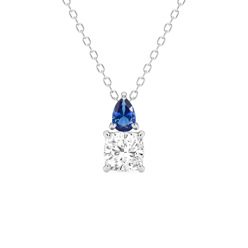 Toi Et Moi Sapphire & Cushion Cut Lab-Grown Diamond Pendant Necklace – Elegant Jewelry for Women, Perfect for Weddings, Anniversaries & Special Occasions