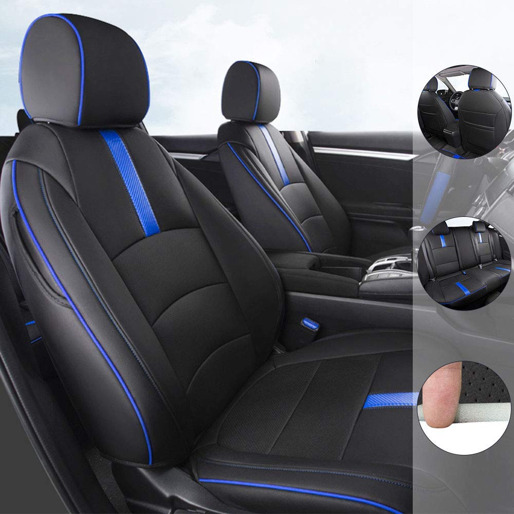 Premium Custom Full Set Leather Seat Covers for Toyota FJ Cruiser 2010 - 5-Seat Black & Blue Car Seat Protectors | Waterproof & Durable Interior Accessories for Off-Road Adventures & Daily Commuting