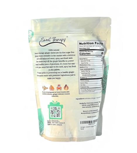 Sugar Free Extra Strength Ginger Chews Candy - Healthy Zero Calorie Natural Ginger Snacks for Digestion & Nausea Relief - Perfect for Travel, Morning Sickness & Motion Sickness