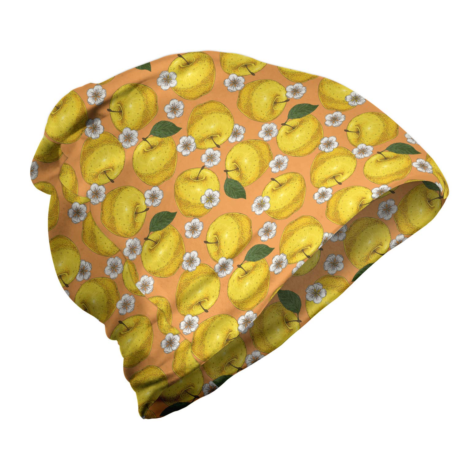 Ambesonne Unisex Beanie - Apples and Blooms Garden Design for Men & Women - Warm Knit Hat for Hiking, Camping, and Outdoor Winter Activities