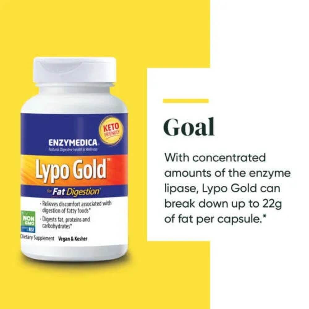 Enzymedica Lypo Gold Digestive Enzymes - 240 Capsules for Fat & Protein Digestion Support | Ideal for Meals with High Fat Content