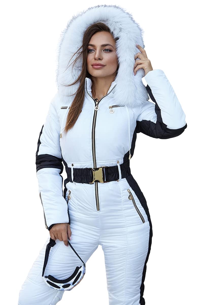 Yousify Women's Winter Onesie Ski Jumpsuit - Waterproof Snowsuit with Removable Fur Collar for Outdoor Sports & Snow Activities | Perfect for Skiing, Snowboarding & Cold Weather Adventures